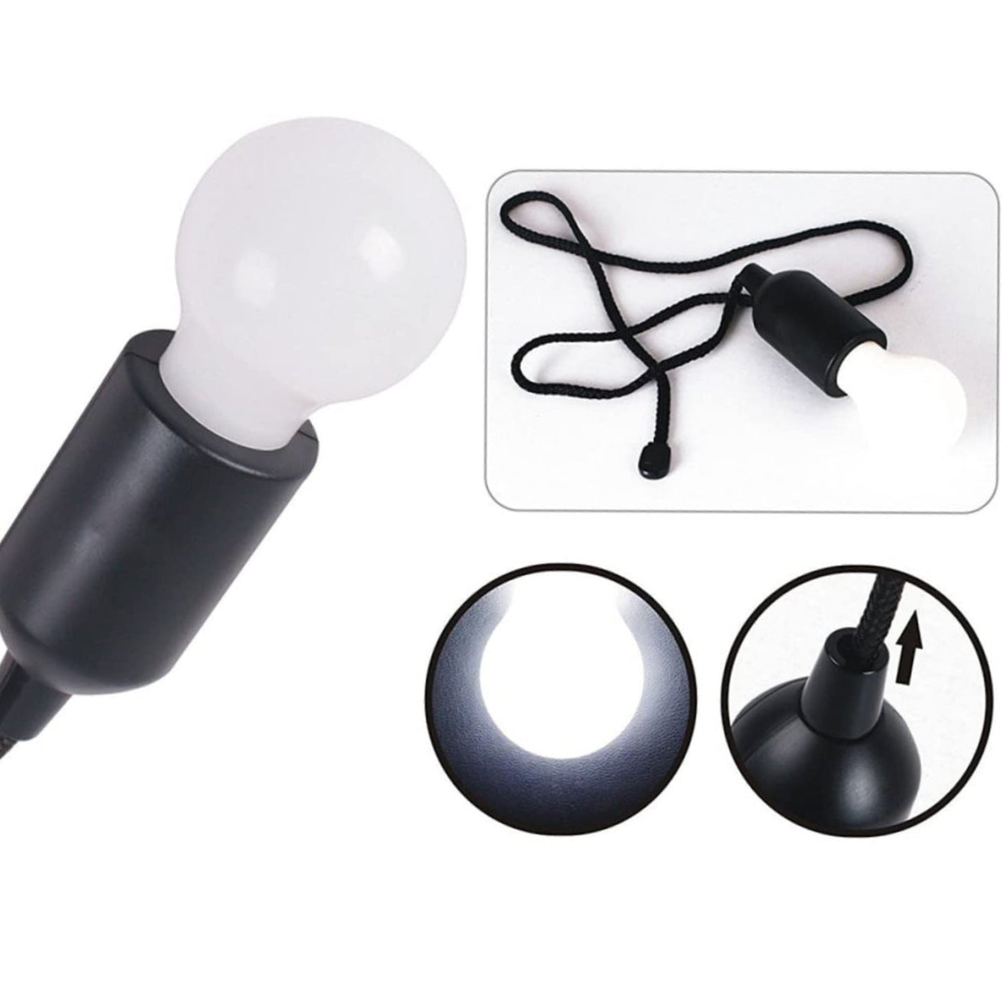 LED Pull Cord Light – Hanging Battery-Operated Bulb (Black, 1 Pc)