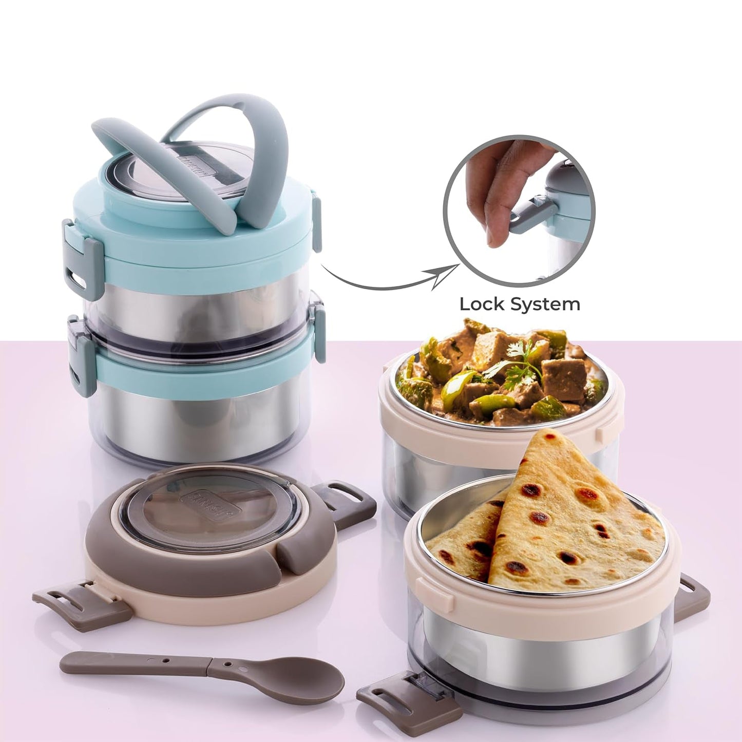 Ganesh Steko-2 Double Layer Stainless Steel Insulated Lunch Box – 750ml