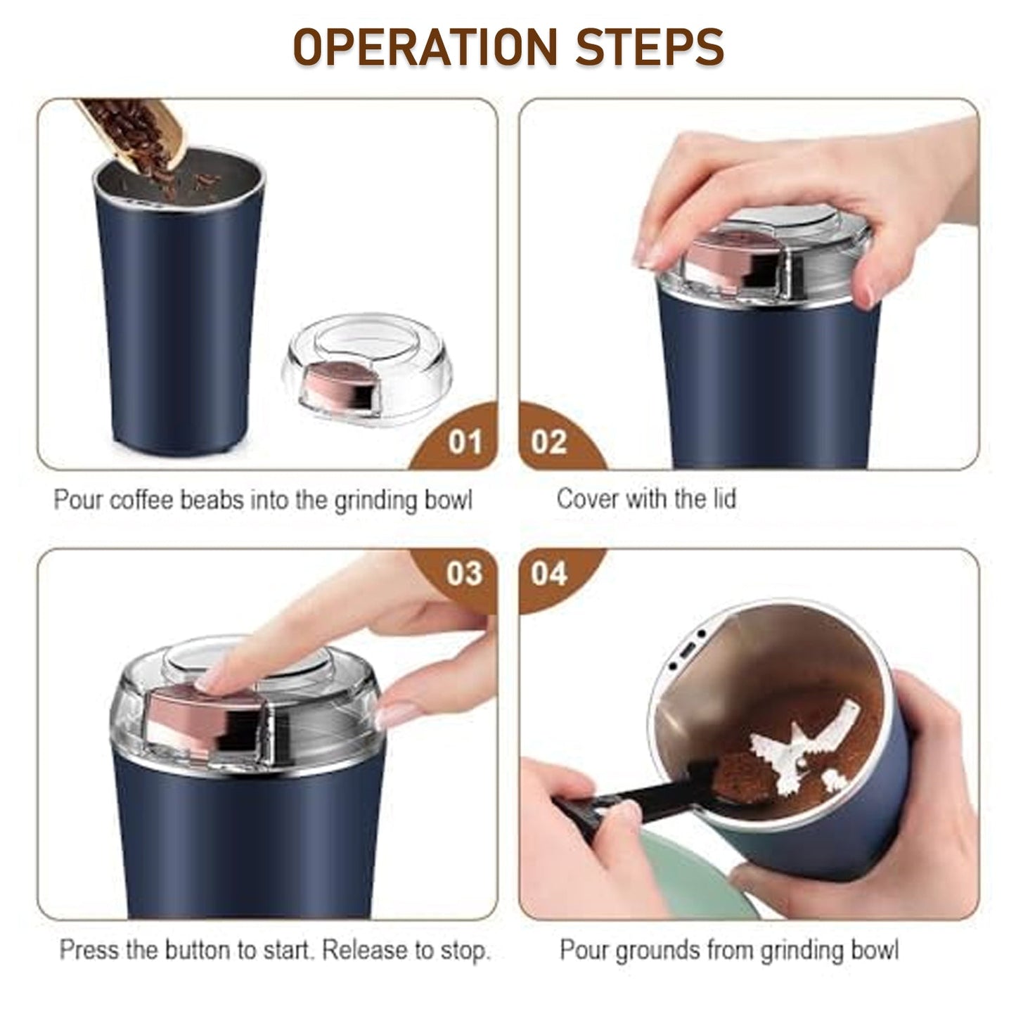 Stainless Steel Coffee Grinder Machine – 300W Multi-Blade Electric Grinder