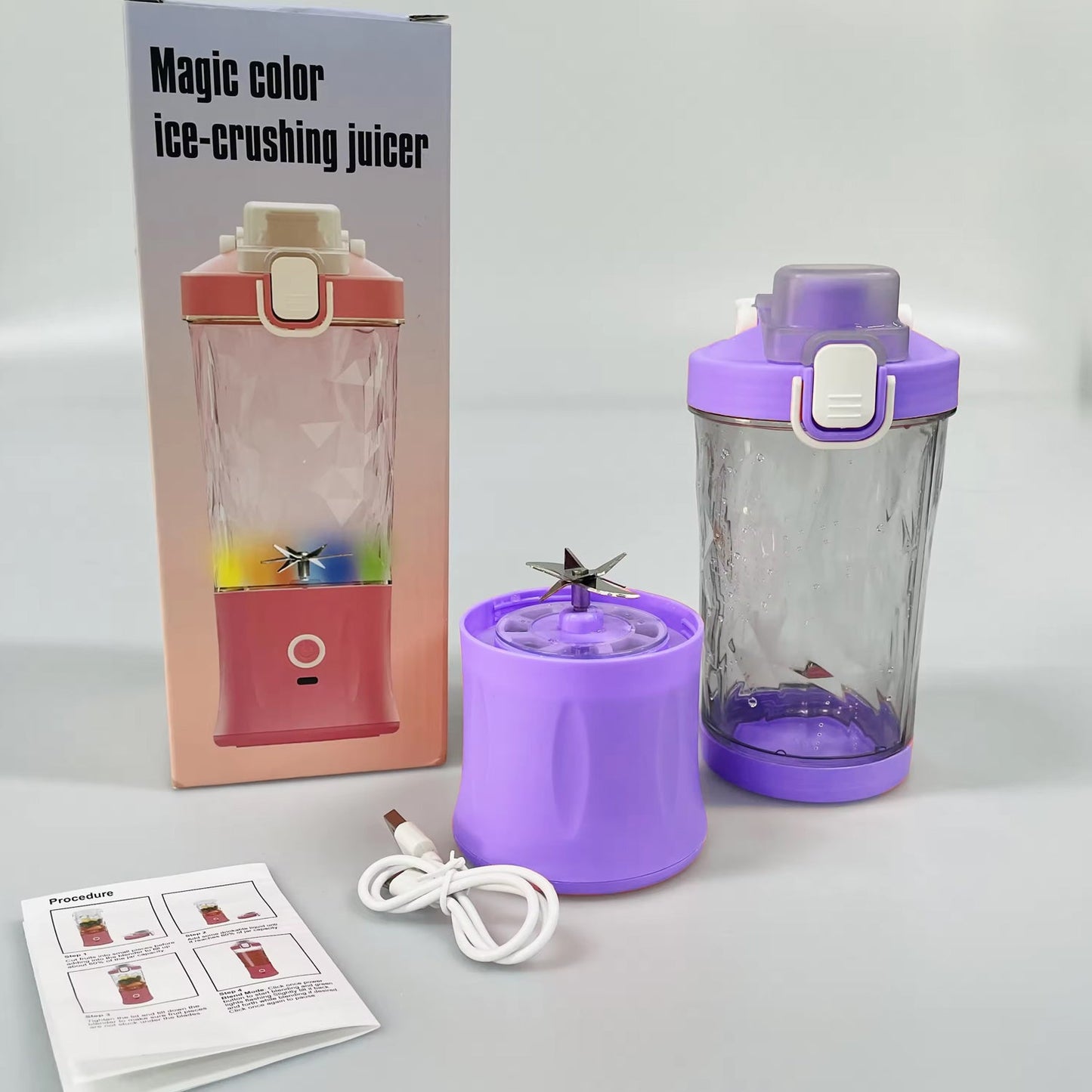 Electric Crusher Juicer with Multicolor LED and USB Charging, 8 Blades (600ML)