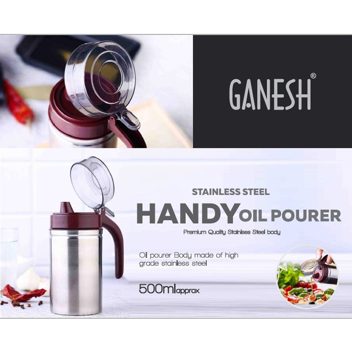 Stainless Steel Oil Dispenser with Small Nozzle – 500ml Leak-Proof Jar