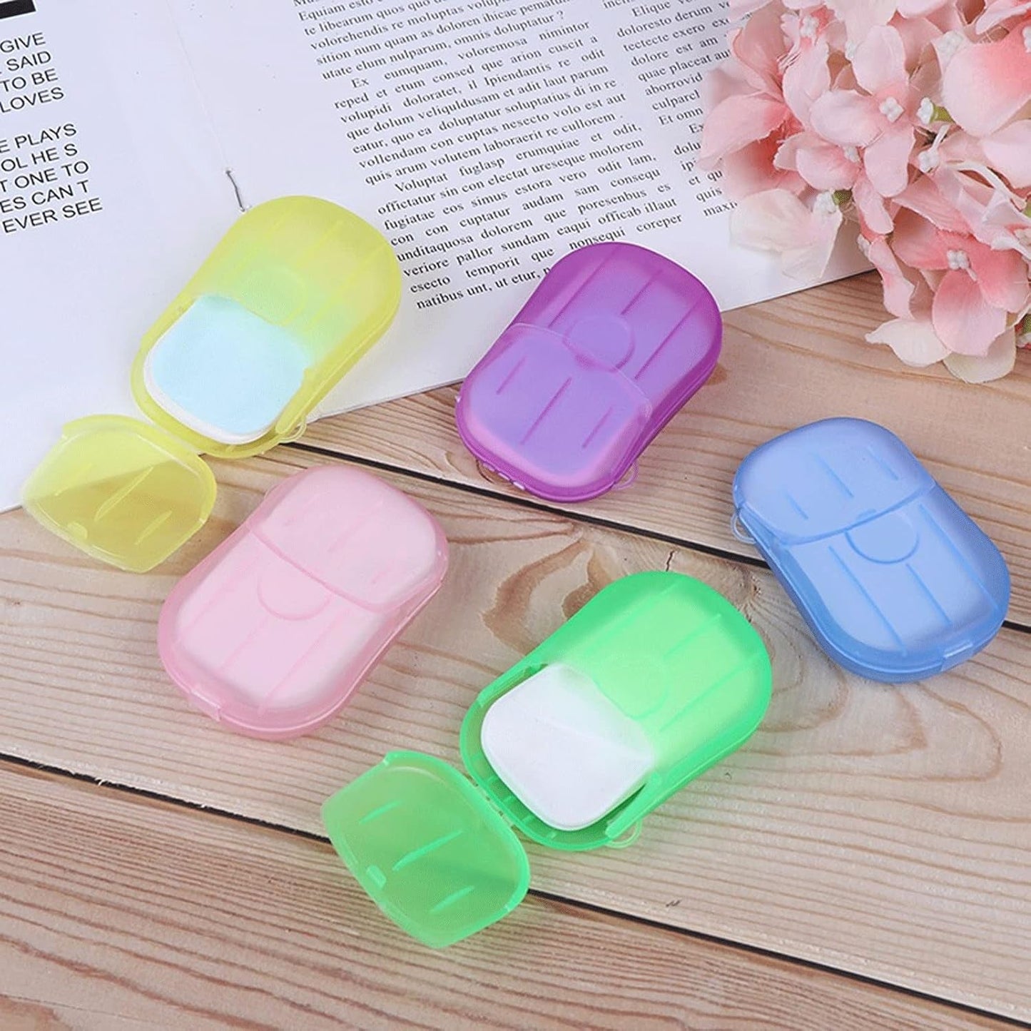 Travel Paper Soap Sheets with Mini Box – 20 Sheets, Random Color
