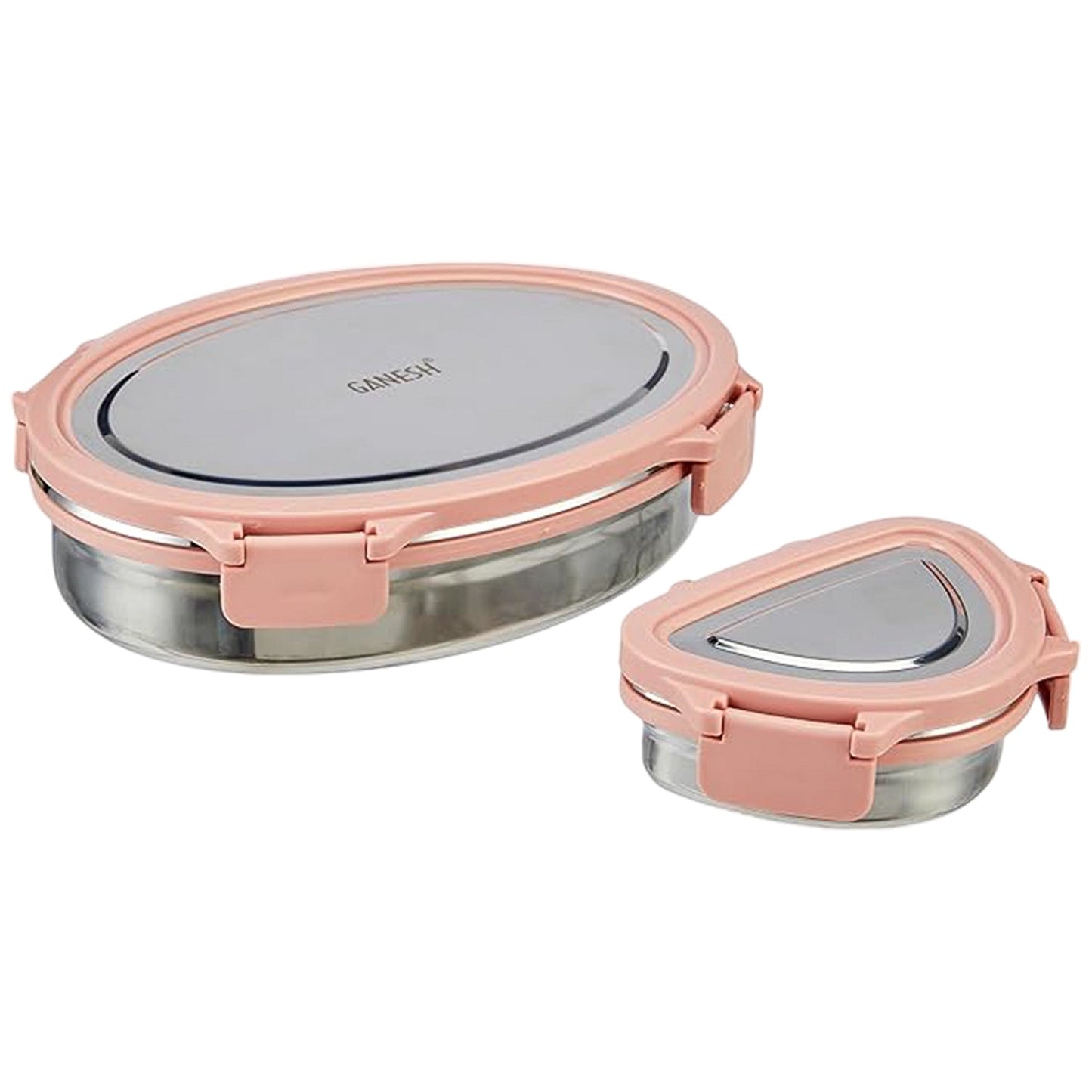 Ganesh Classy 2pc Stainless Steel Lunch Box Set – Oval & Triangle Tiffin