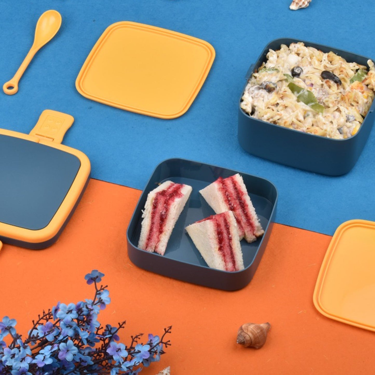 Double-Layer Portable Lunch Box with Handle & Spoon