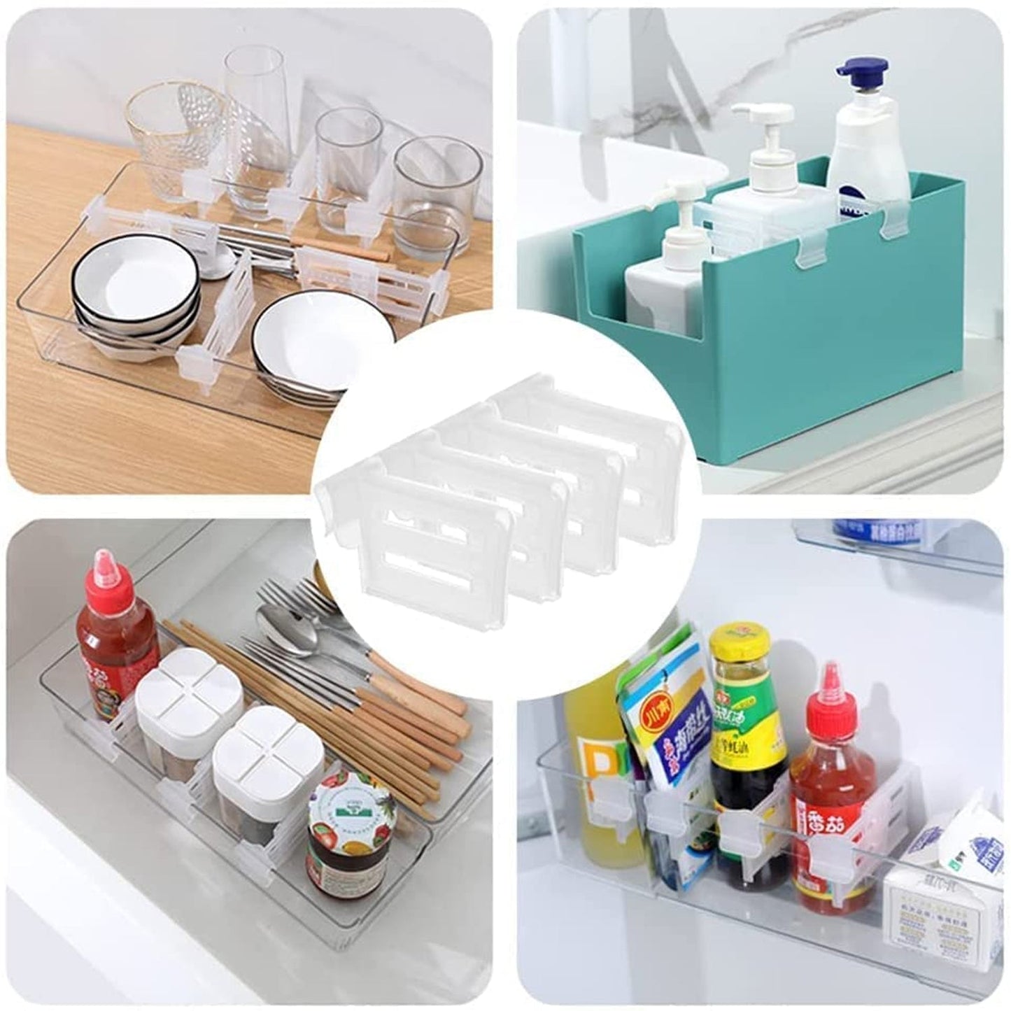 Refrigerator Drawer Divider Clips & Storage Organizers – Set of 4