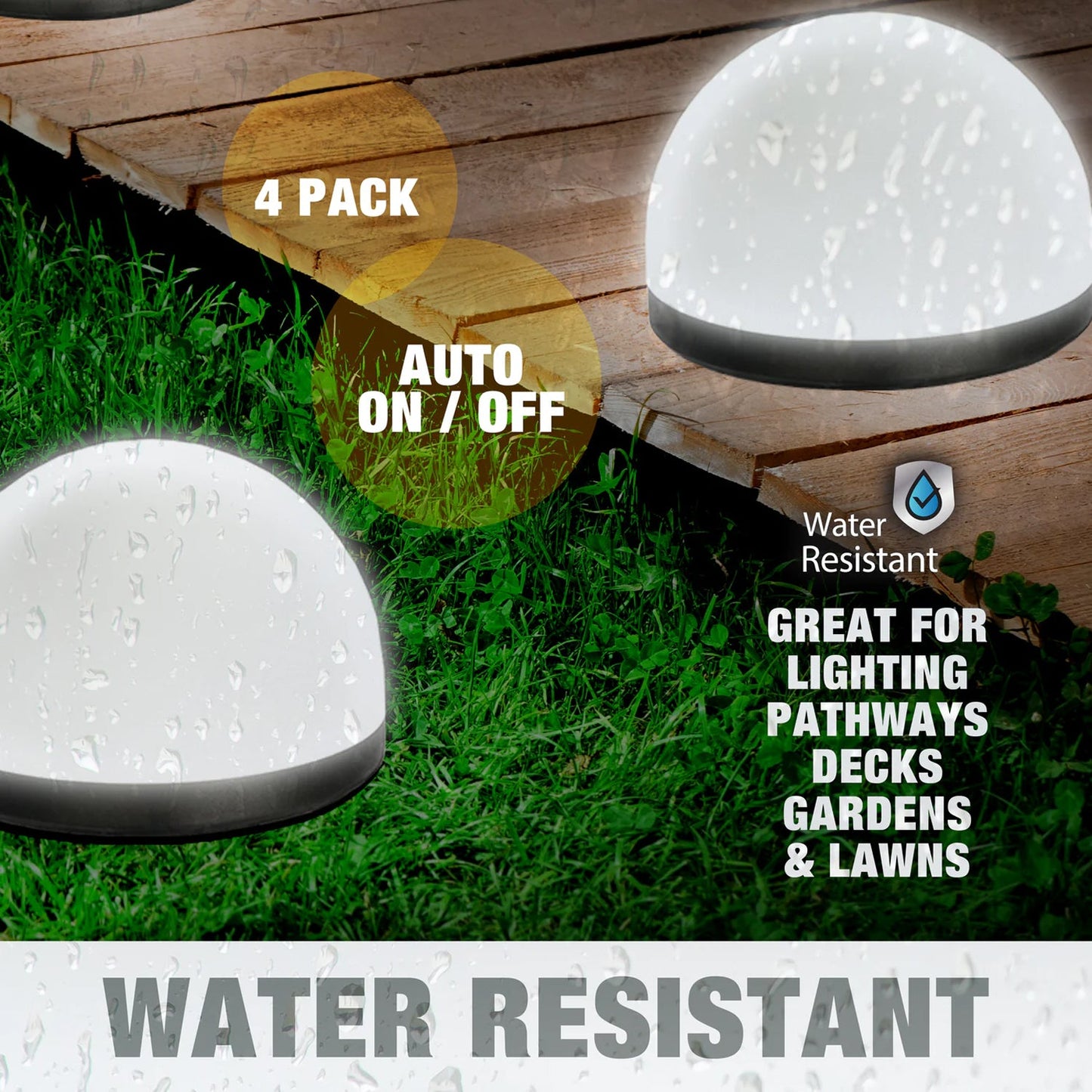 Dome Solar Garden Lights – 4 Pc LED Pathway Set, Auto On/Off