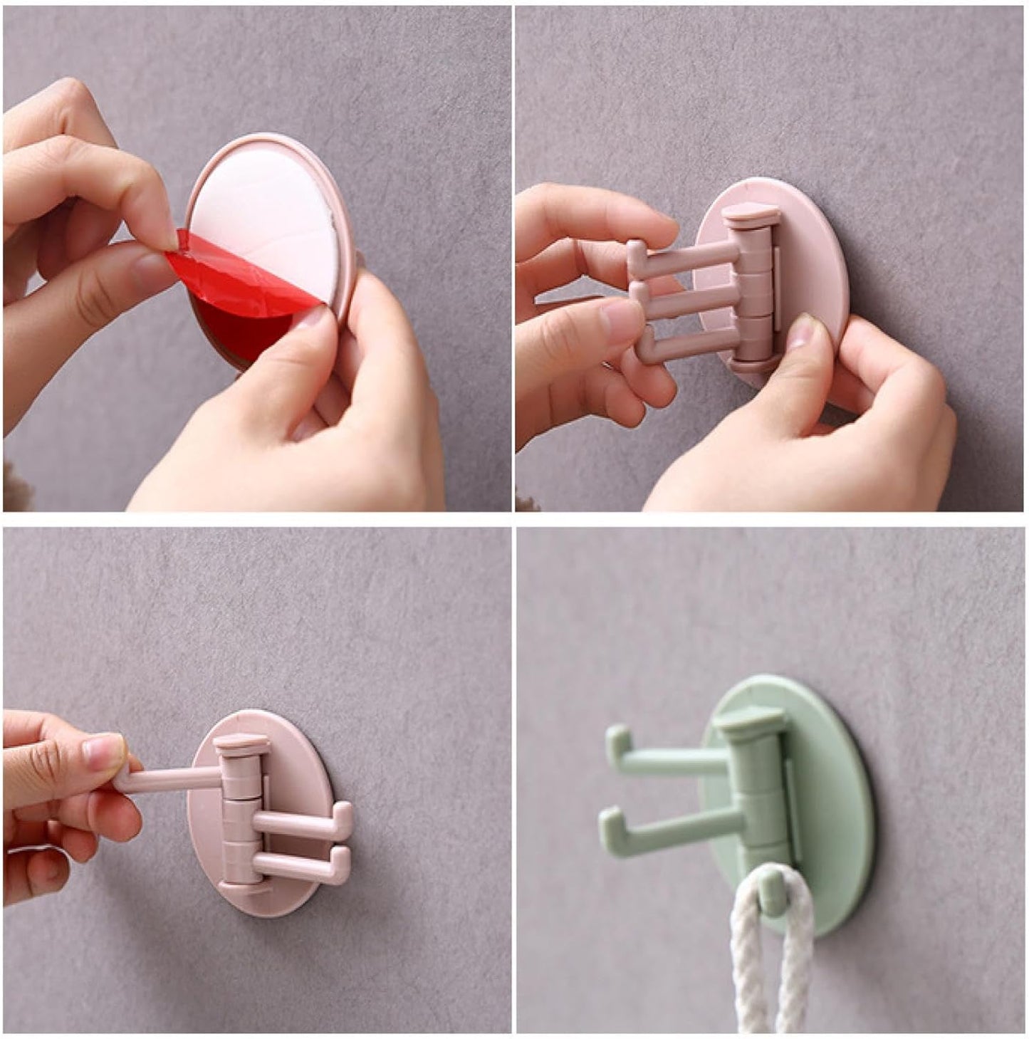 180° Rotating Punch-Free 3-Hook Adhesive Wall Hook – 1 Pc