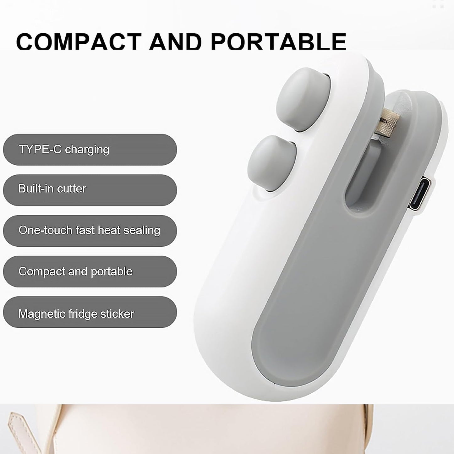 Mini Bag Sealer – 2-in-1 Heat Sealer & Cutter, USB Rechargeable