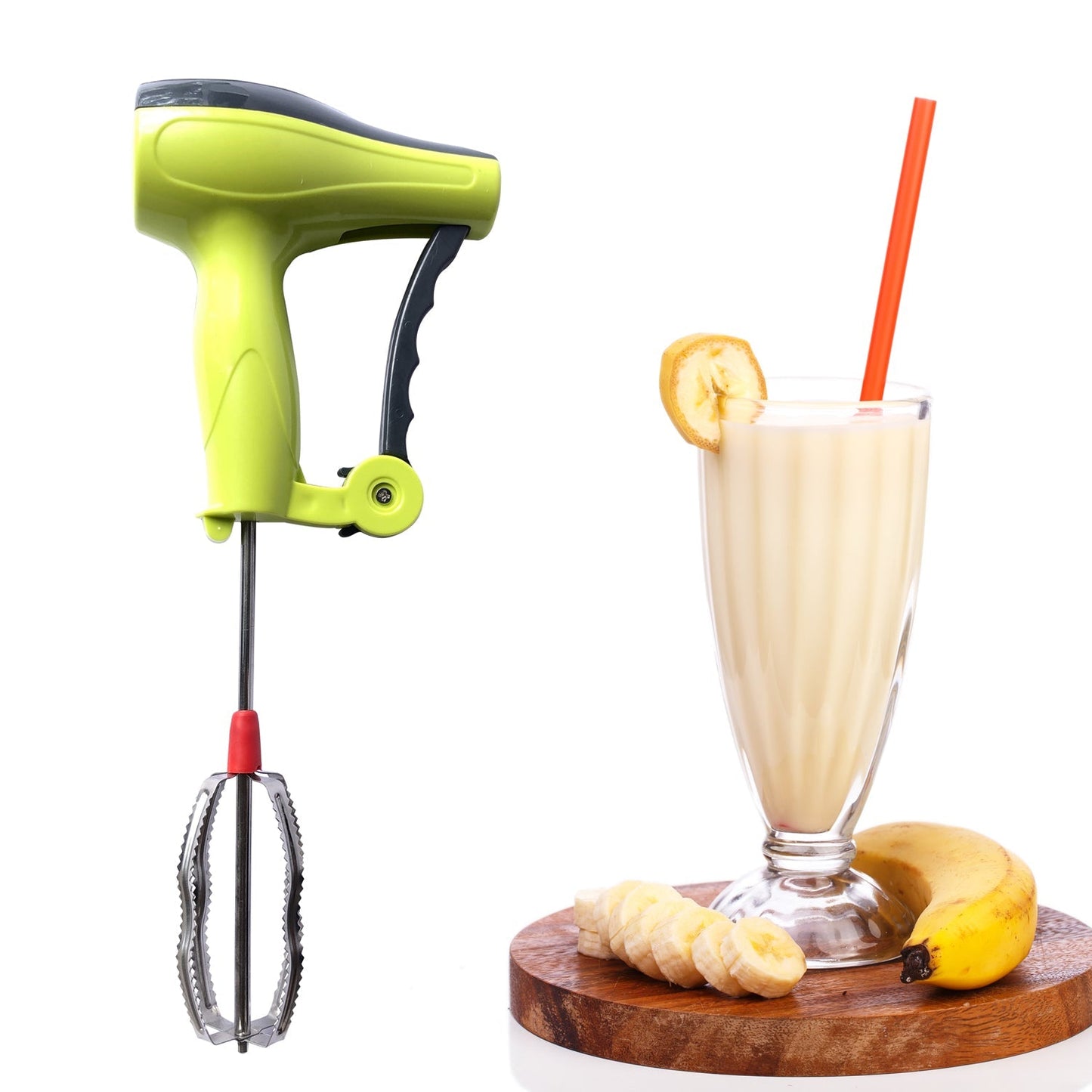 Power-Free Manual Hand Blender with Stainless Steel Blades – Milk Lassi Maker & Egg Beater