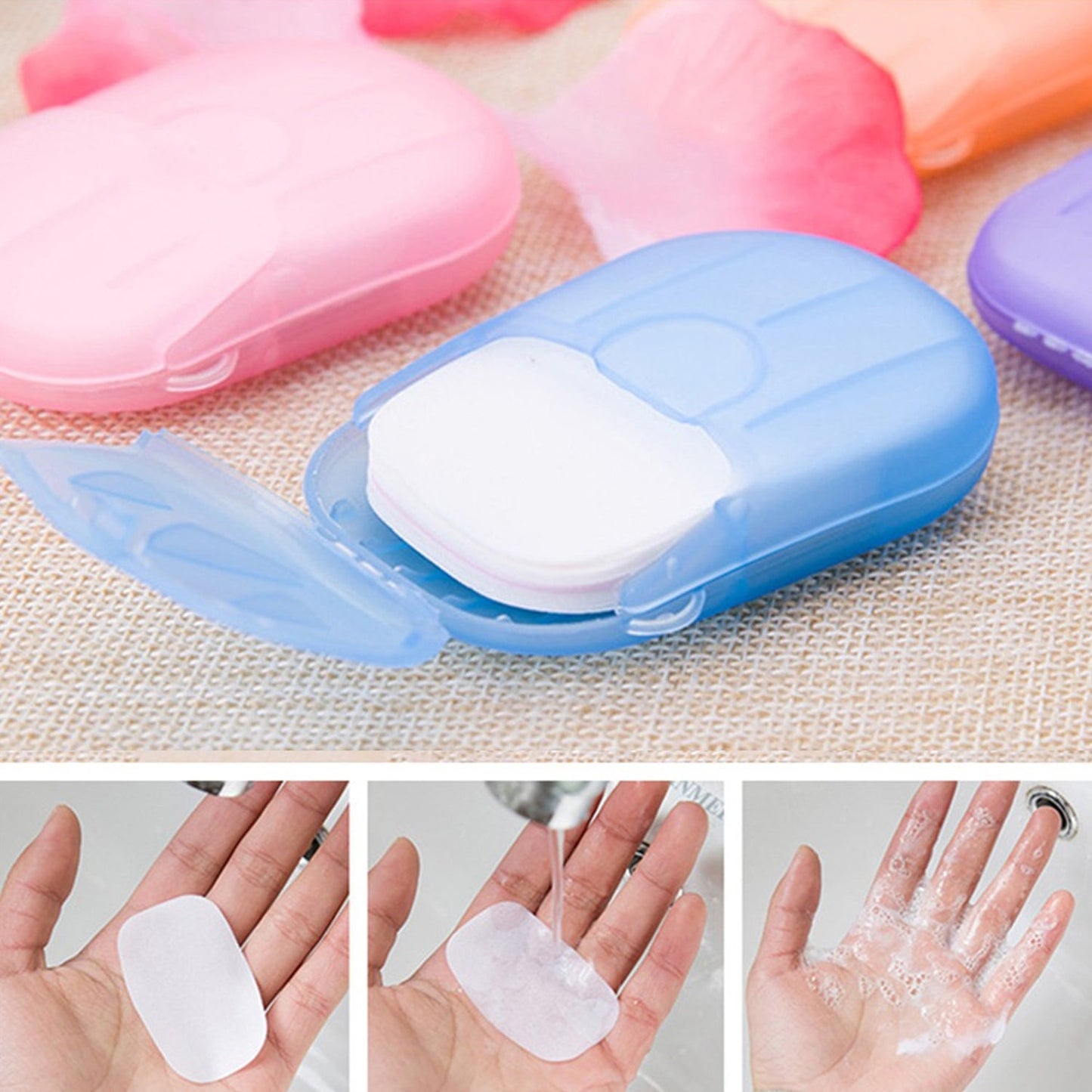 Travel Paper Soap Sheets with Mini Box – 20 Sheets, Random Color