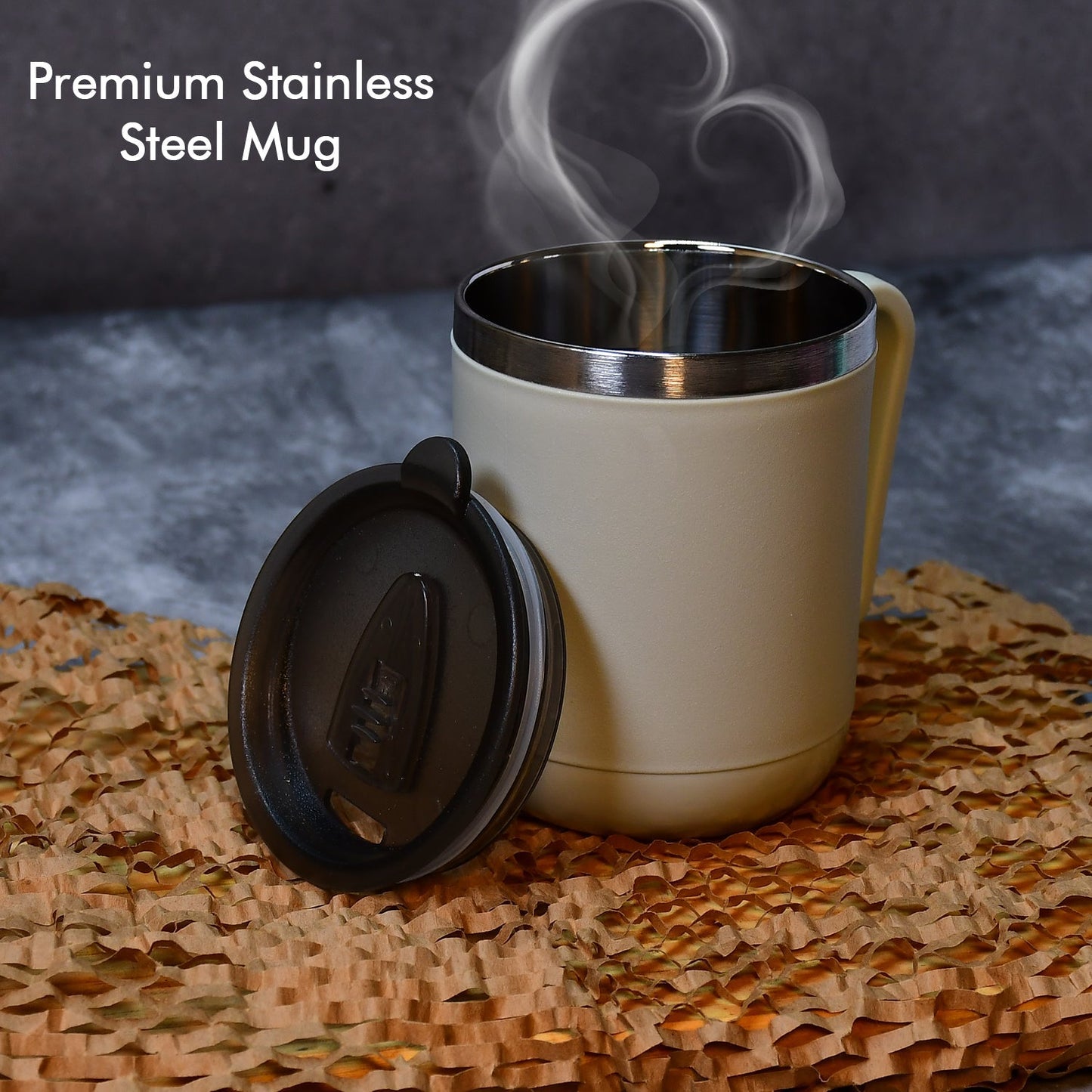 Ganesh Premium Stainless Steel Coffee Mug, 400ml – Heat-Resistant Lid