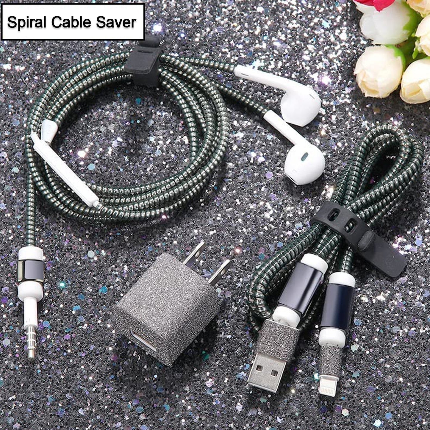 Metallic Spiral Cable Protector for Cords & Headphones – DIY Wrap