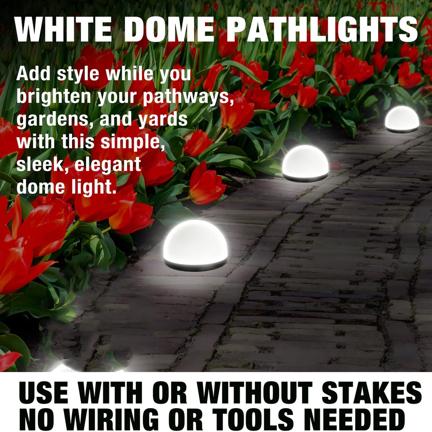 Dome Solar Garden Lights – 4 Pc LED Pathway Set, Auto On/Off