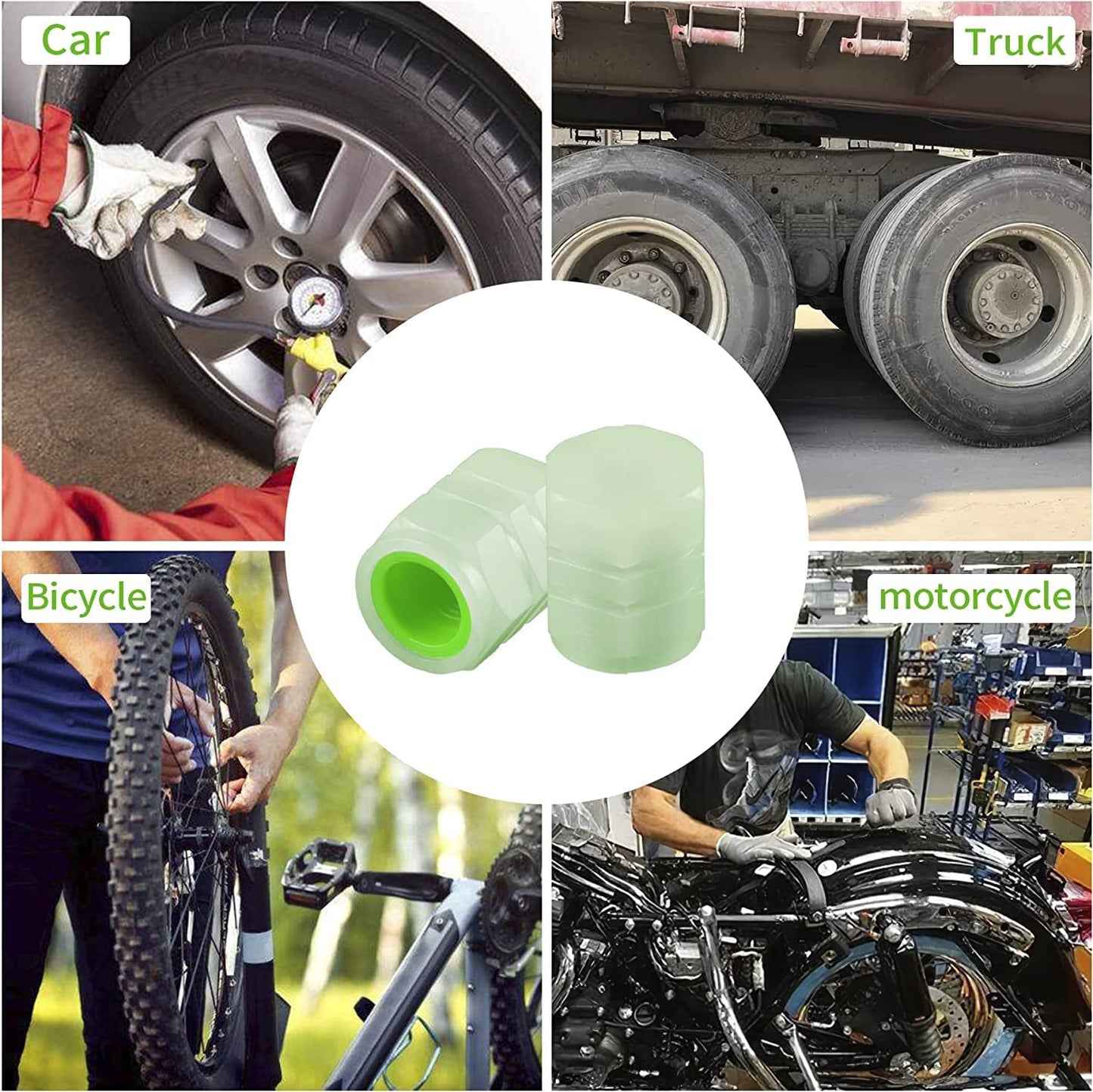 Luminous Glow Tyre Valve Caps for Cars & Bikes - 4 Pcs, Mixed Color