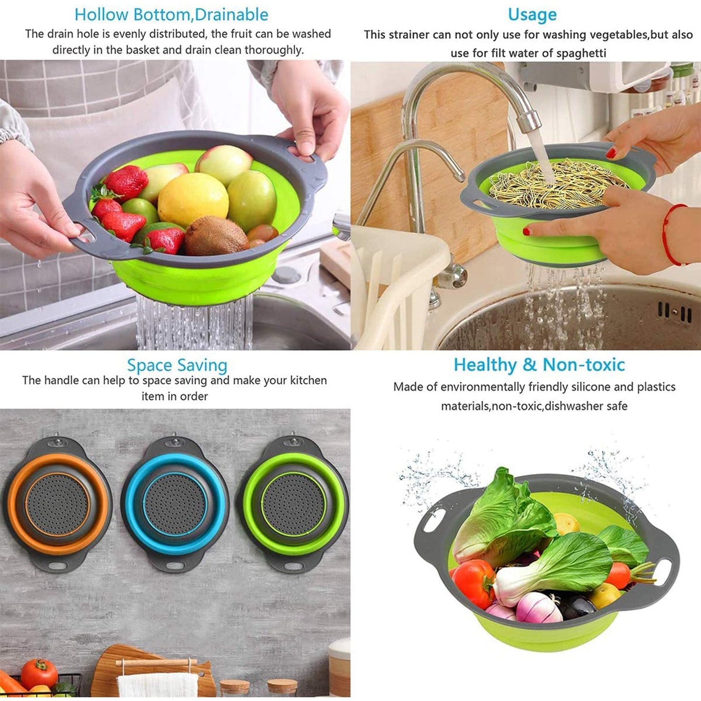 Foldable Round Silicone Strainer – Lightweight & Portable Kitchen Utensil