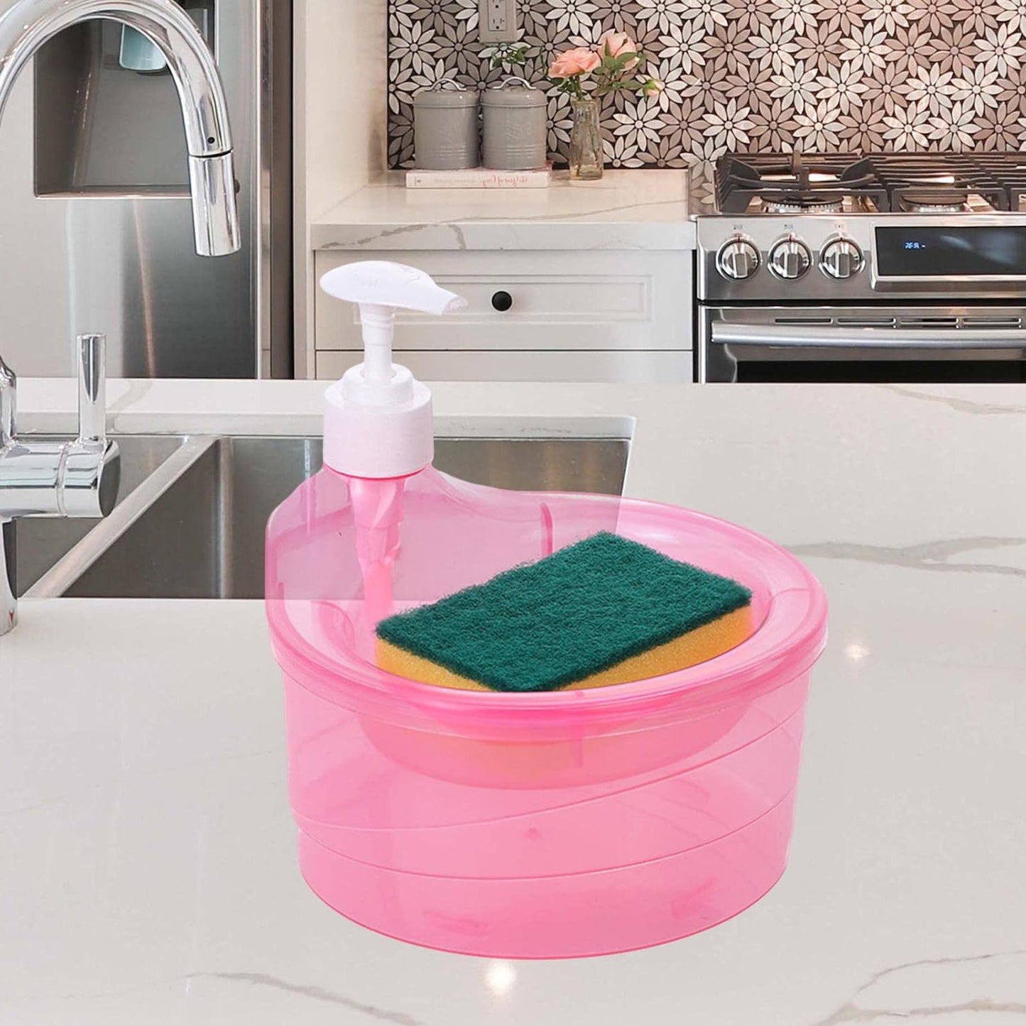 Double Layer Soap Dispenser with Pump & Sponge Holder for Kitchen