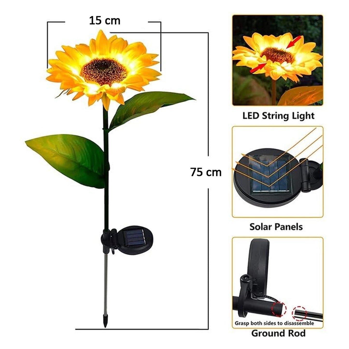 Solar Sunflower Garden Lights with Flash Mode & Waterproof Design - Set of 2