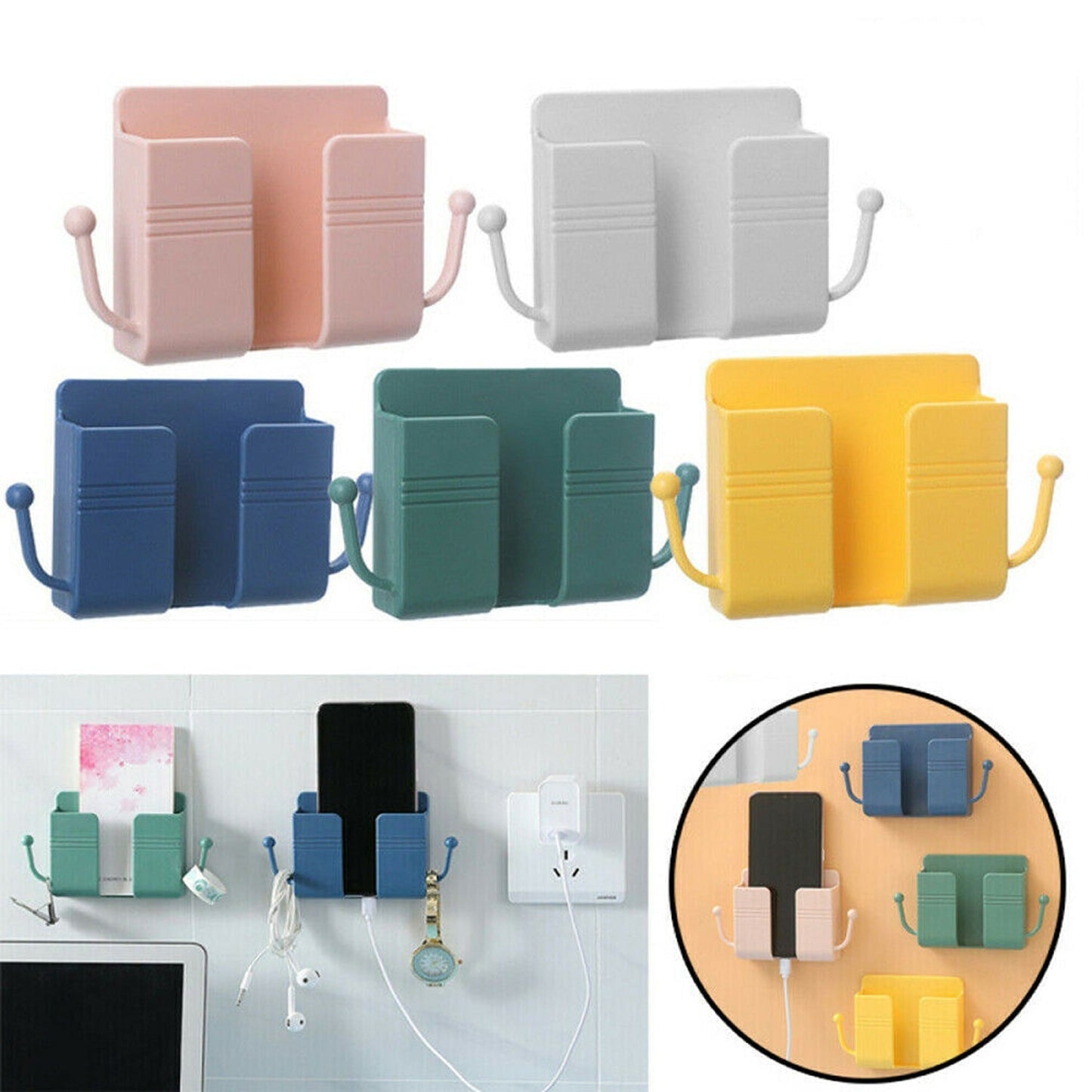 Wall Mount Mobile Stand with Hook – Compact Holder for Home & Office