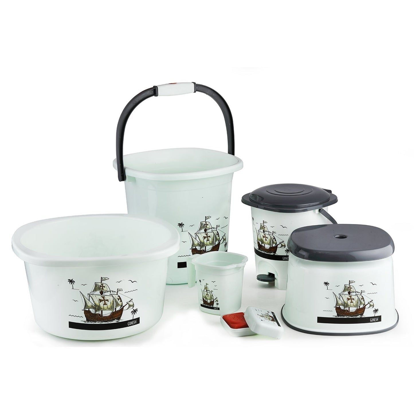 Plastic Bathroom Accessories Set 6 pcs – Bucket, Tub, Stool & More (Random Color)