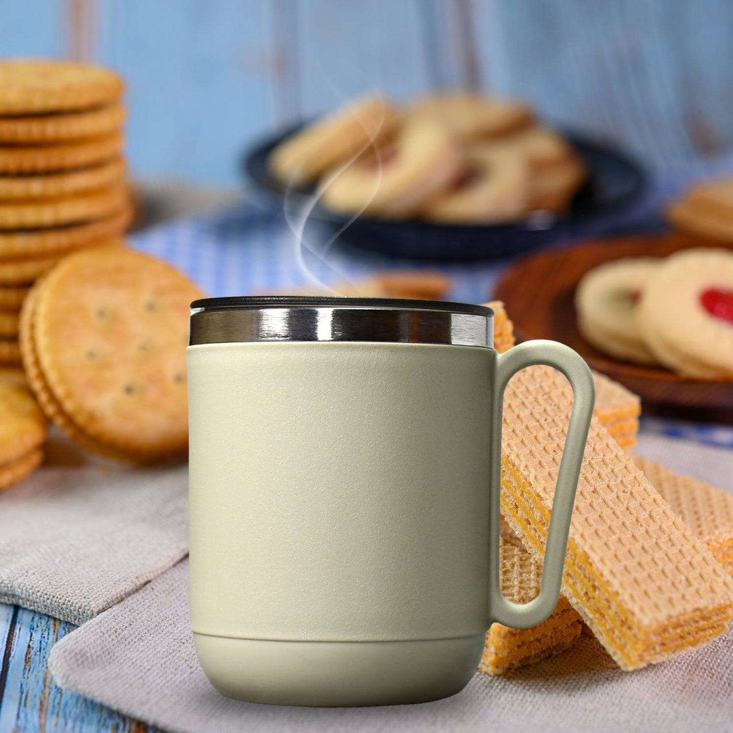 Ganesh Premium Stainless Steel Coffee Mug, 400ml – Heat-Resistant Lid