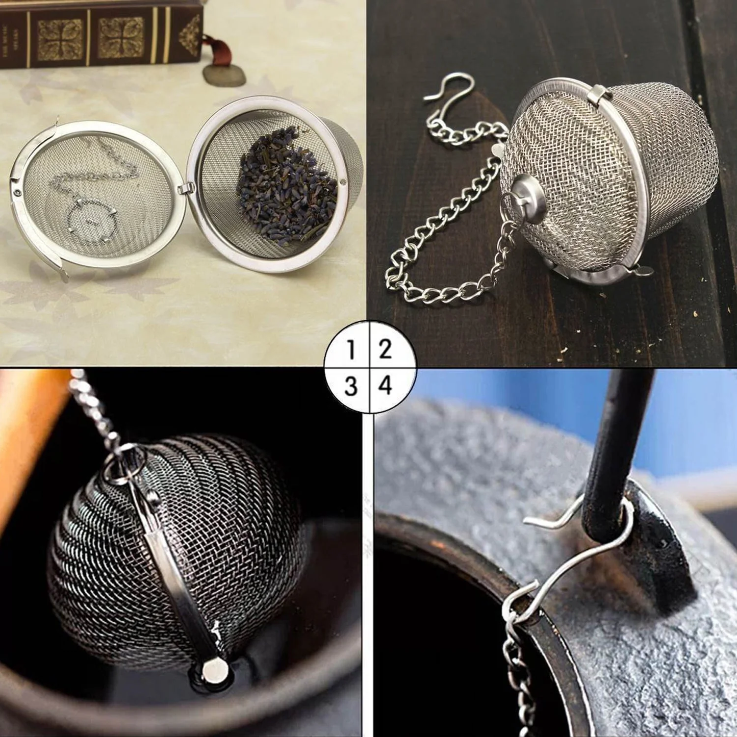 Stainless Steel Mesh Ball Tea Infuser with Chain for Spices & Loose Leaf