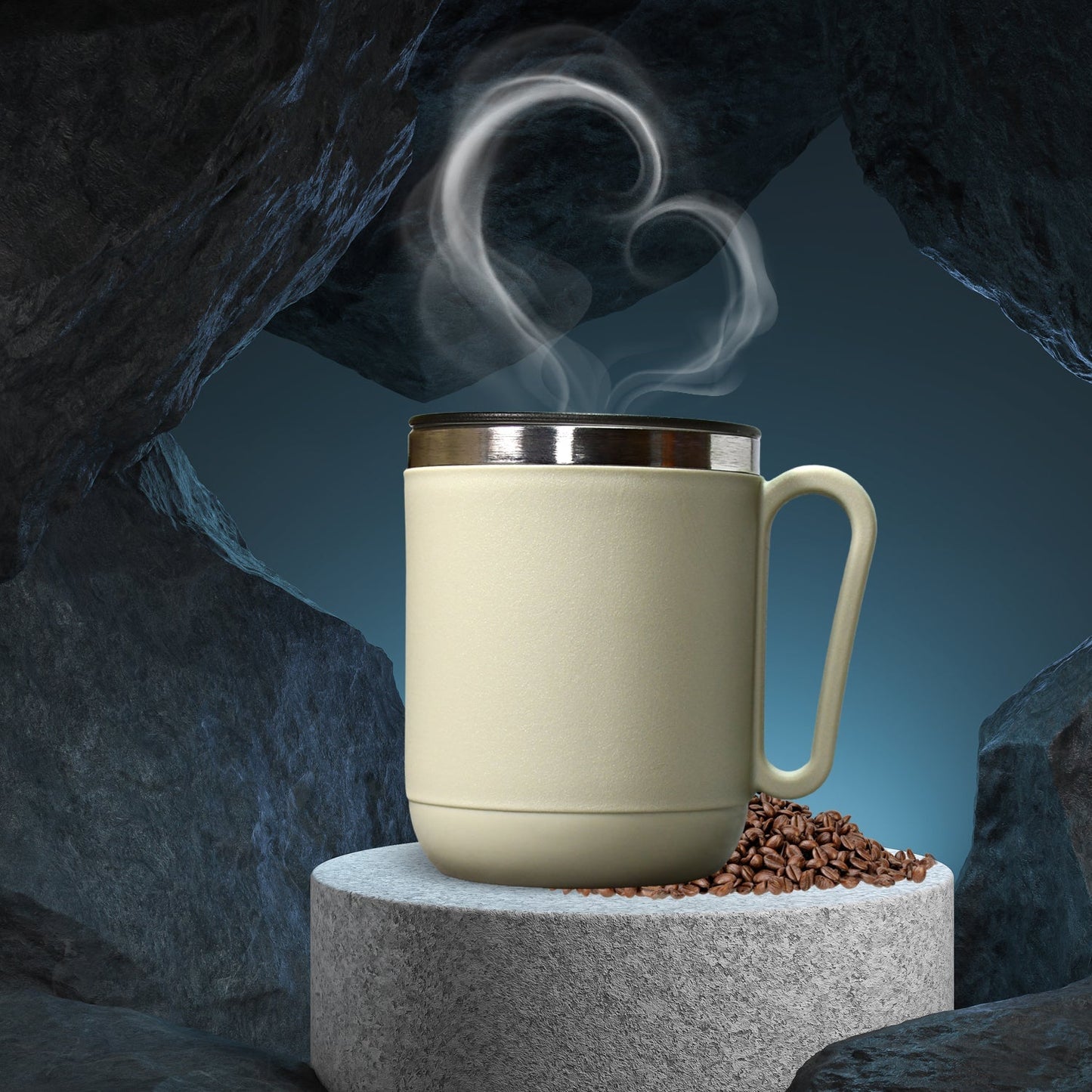 Ganesh Premium Stainless Steel Coffee Mug, 400ml – Heat-Resistant Lid