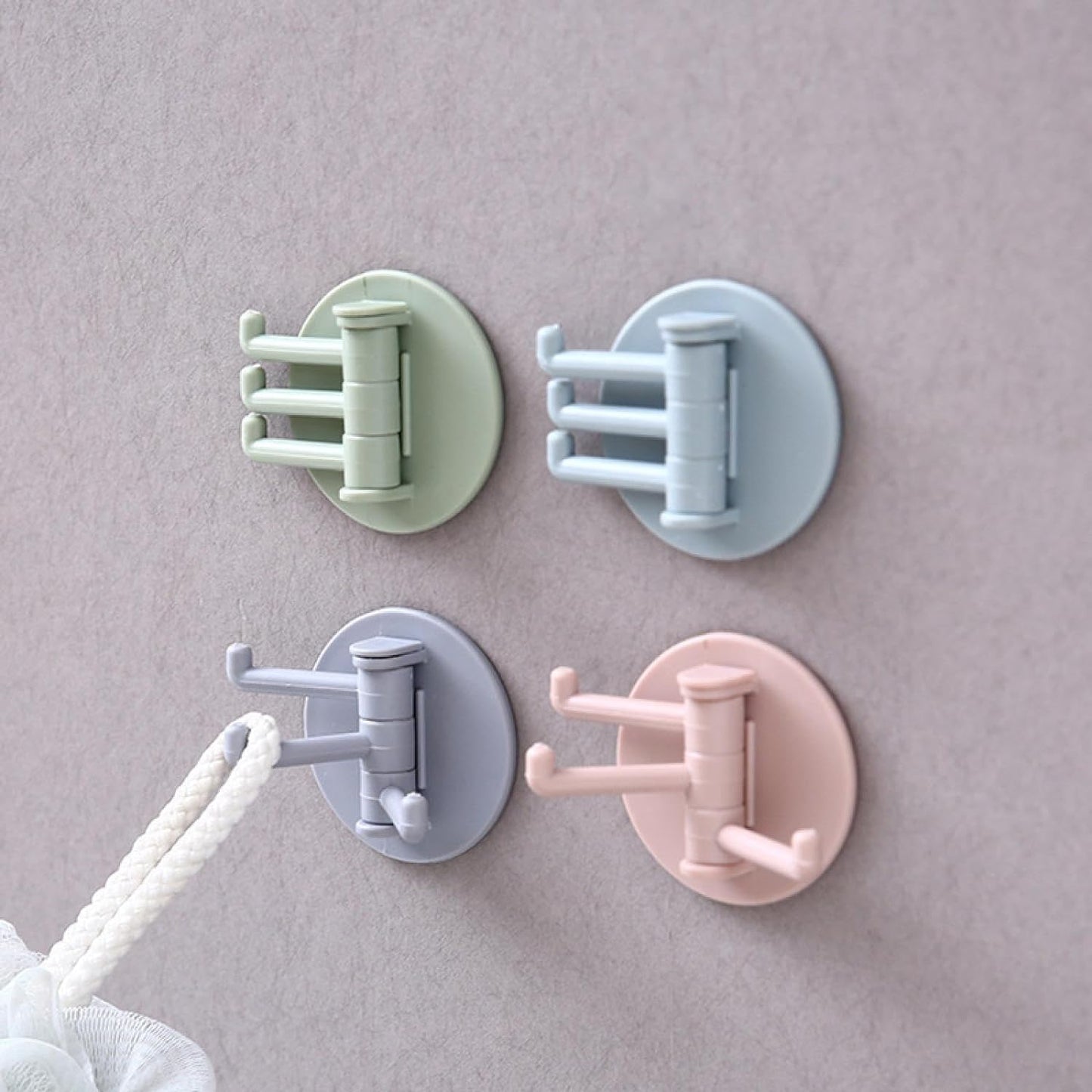 180° Rotating Punch-Free 3-Hook Adhesive Wall Hook – 1 Pc