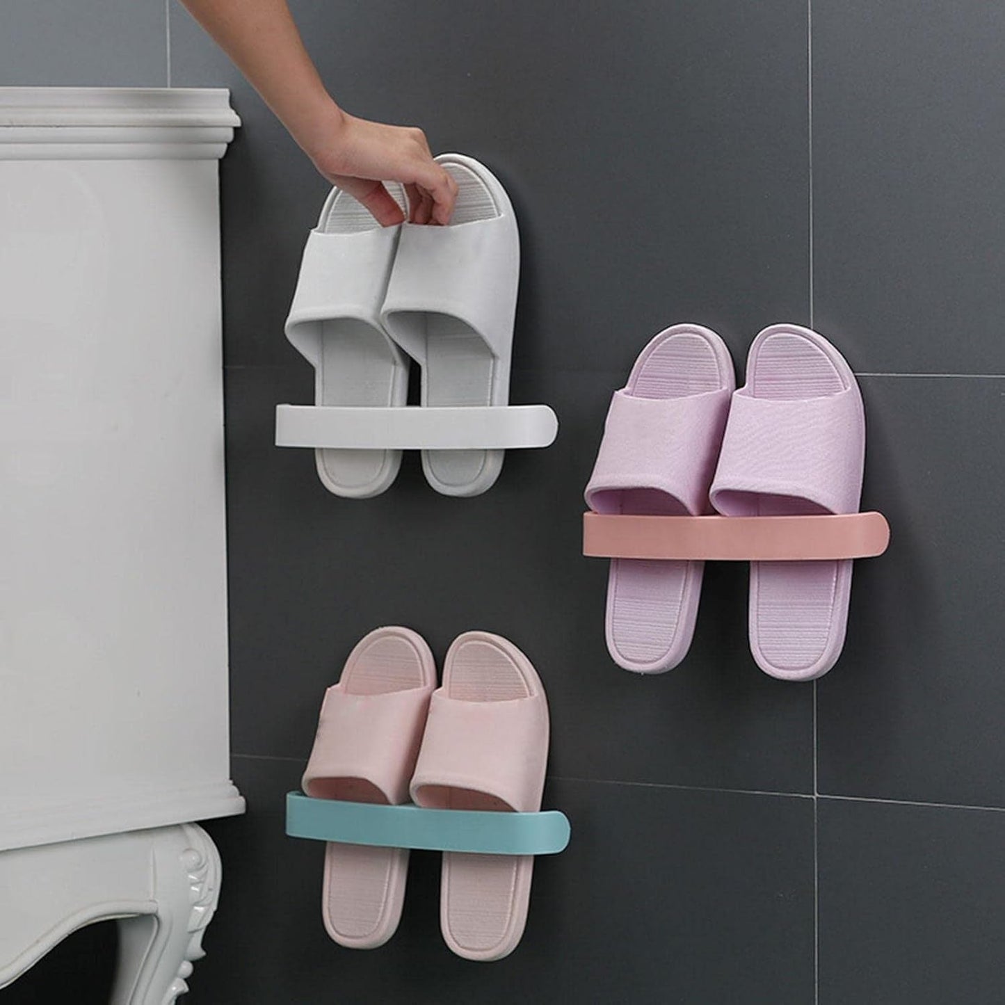 Self-Adhesive Bathroom Towel & Slipper Rack – Wall Mounted | No Drill | Multi-Purpose Holder