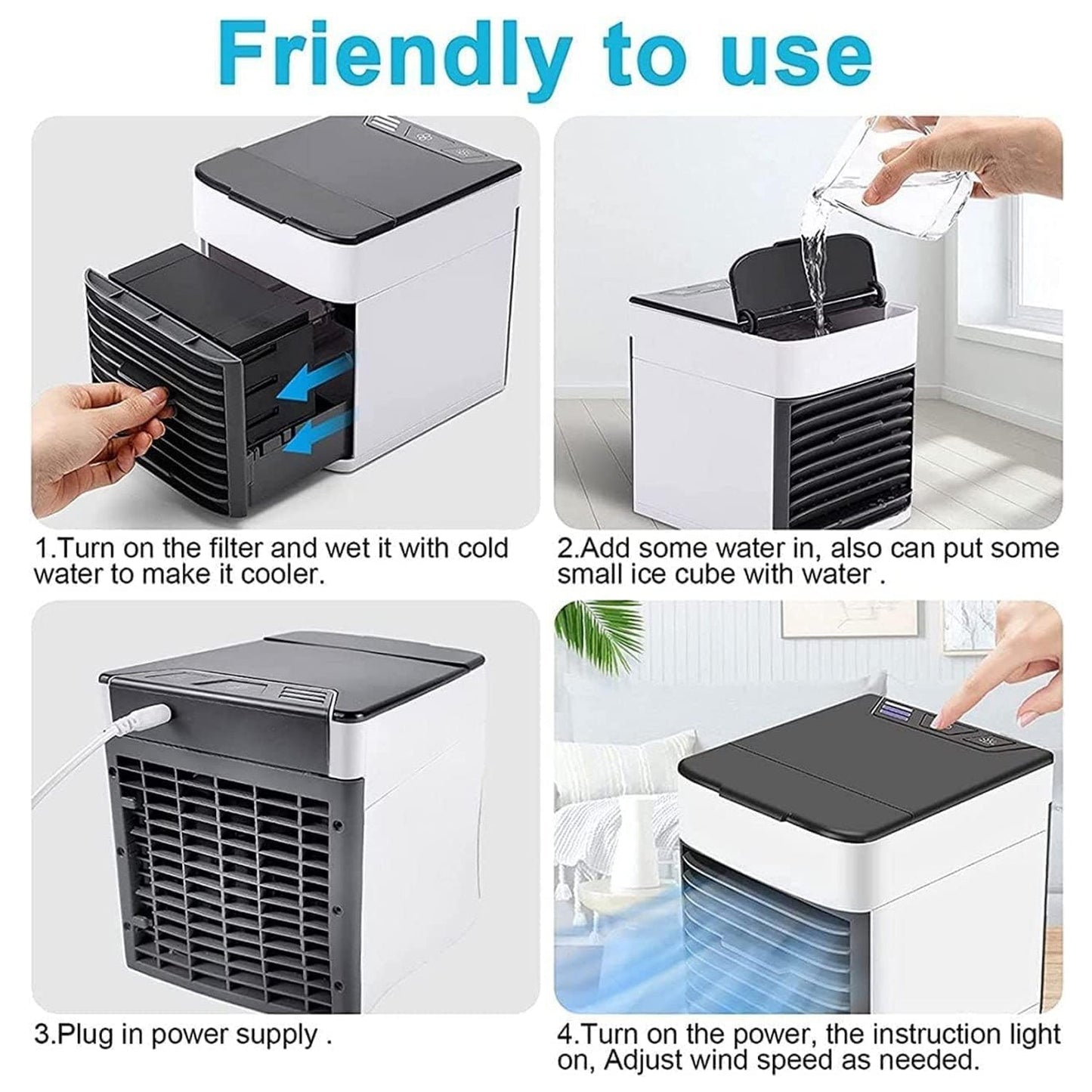 Mini Portable Air Cooler with LED Light & Water Tank Fill