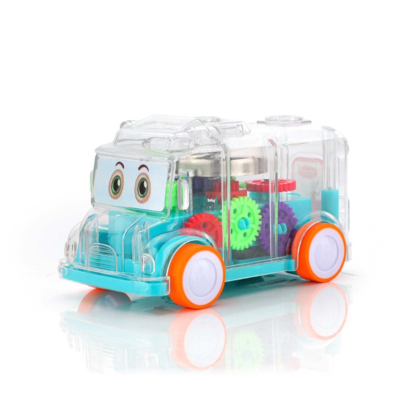 Transparent Musical Mini School Bus Toy with Lights & Gears