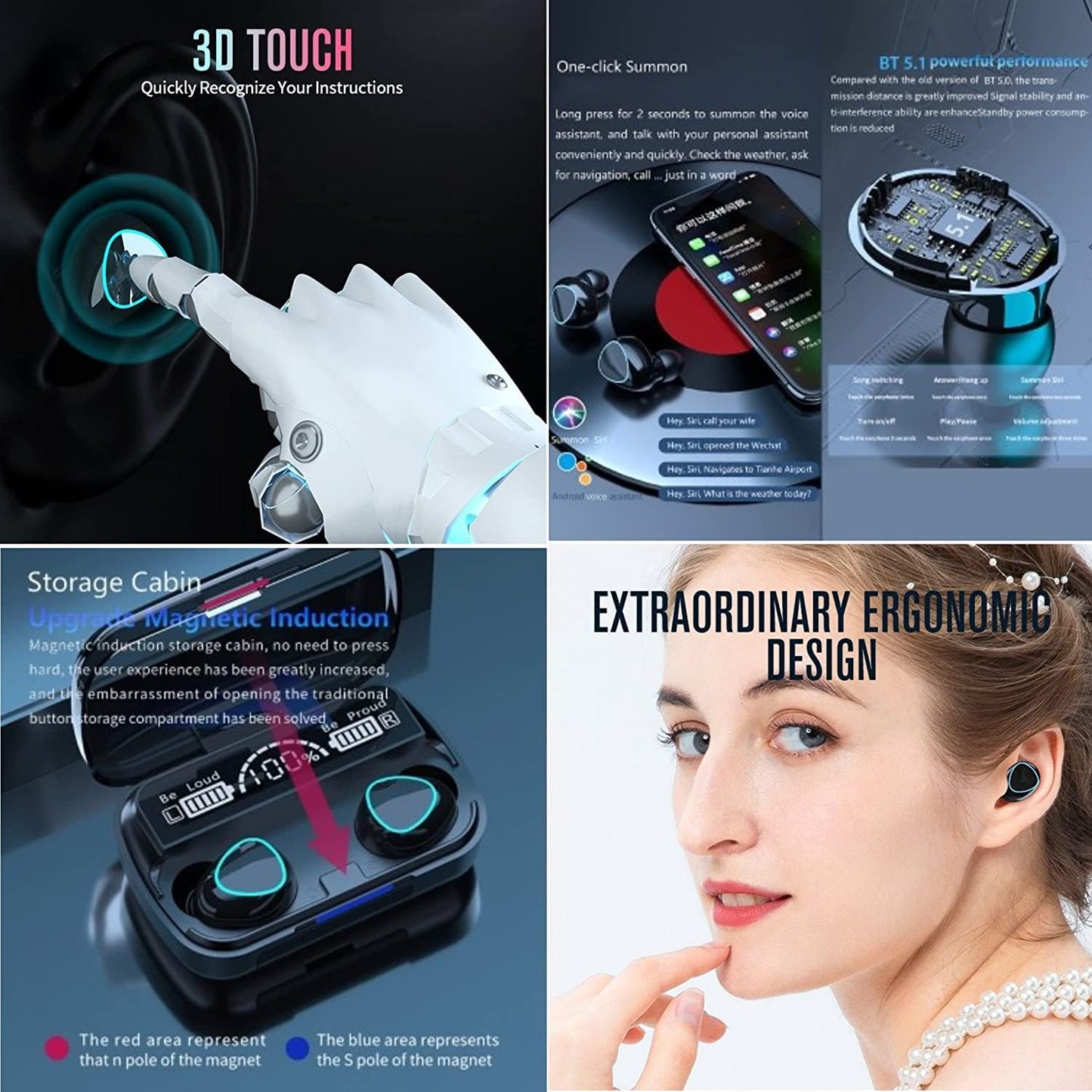 Wireless Bluetooth 5.1 Mini Earbuds with LED Display & Mic