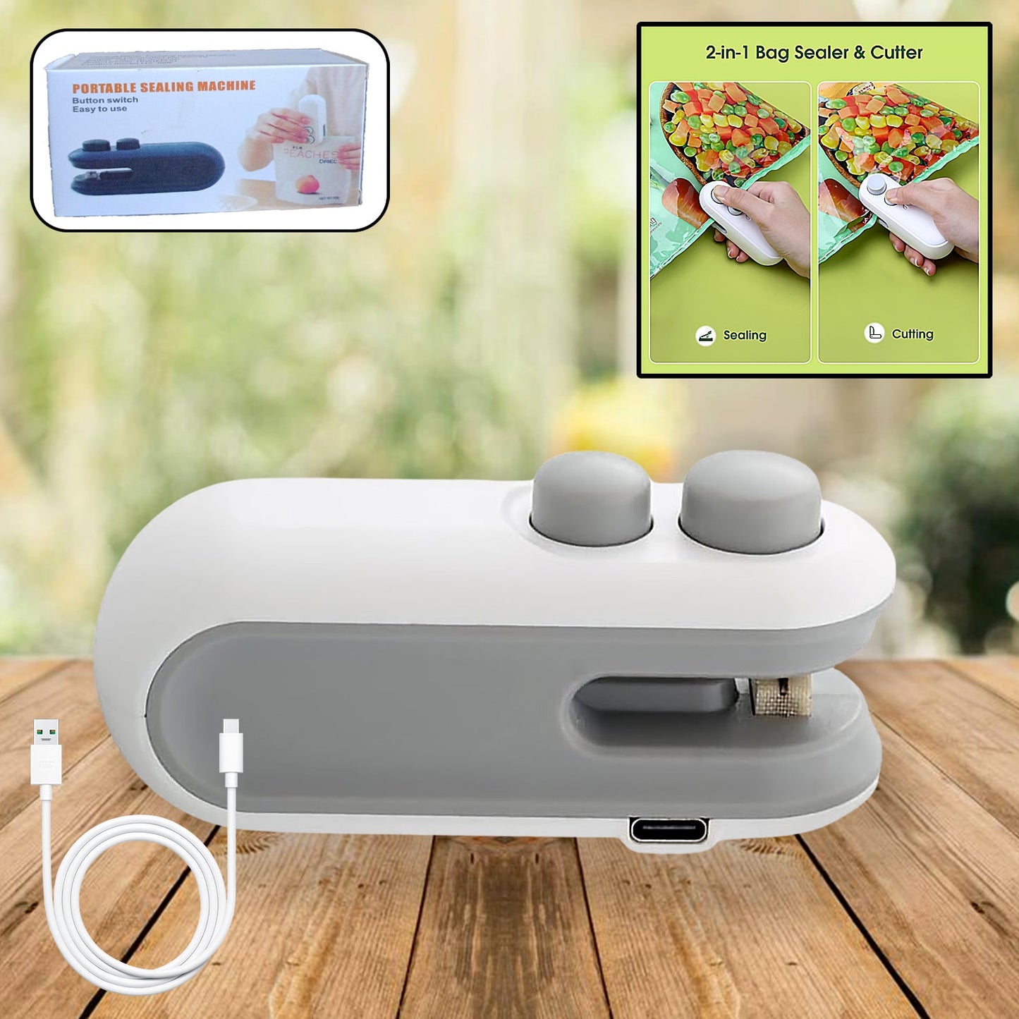 Mini Bag Sealer – 2-in-1 Heat Sealer & Cutter, USB Rechargeable