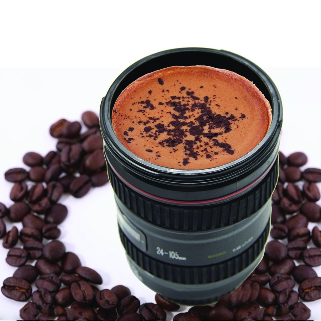 Camera Lens Coffee Mug Flask with Lid – Realistic & Insulated