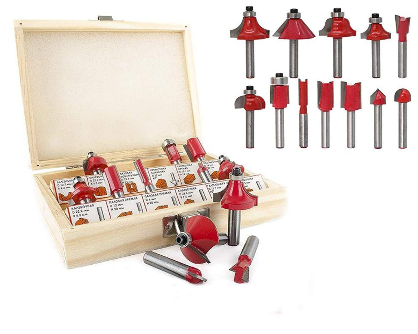 12 Pcs Milling Cutter Router Bit Set – 1/4" Shank, Tungsten Carbide Tipped with Wooden Storage Box