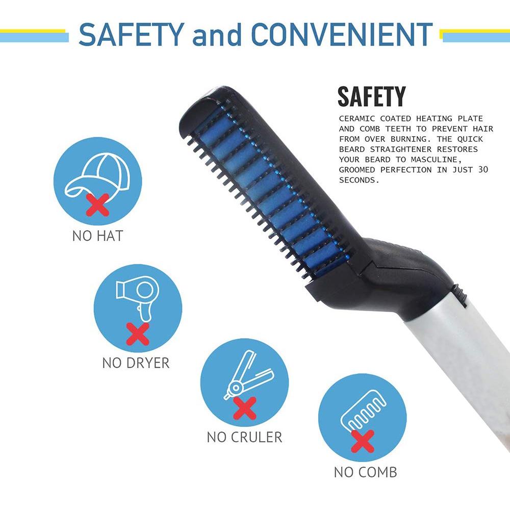 Men’s Beard and Hair Straightener Comb – Fast Heating, Safe, Multifunction Grooming Tool