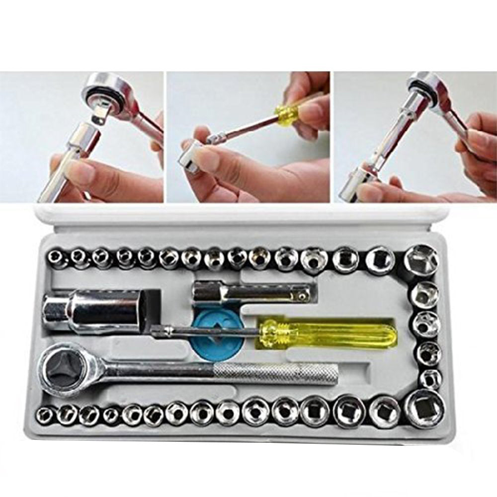 Socket Combination Toolkit – 40 Pcs Ratchet Handle & Sockets Set