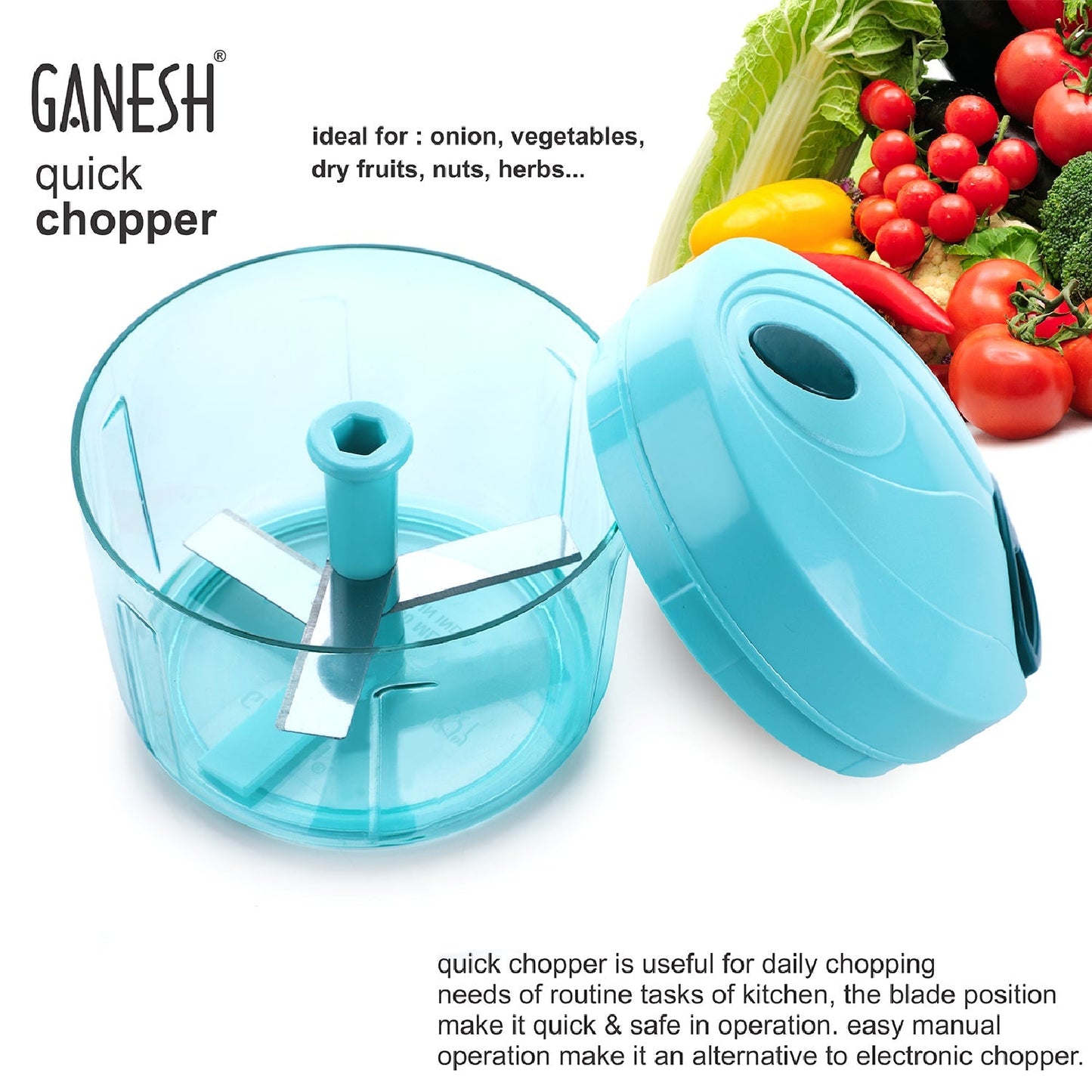 Ganesh Quick Vegetable Chopper, 725ml – Manual, BPA-Free, 1 Unit