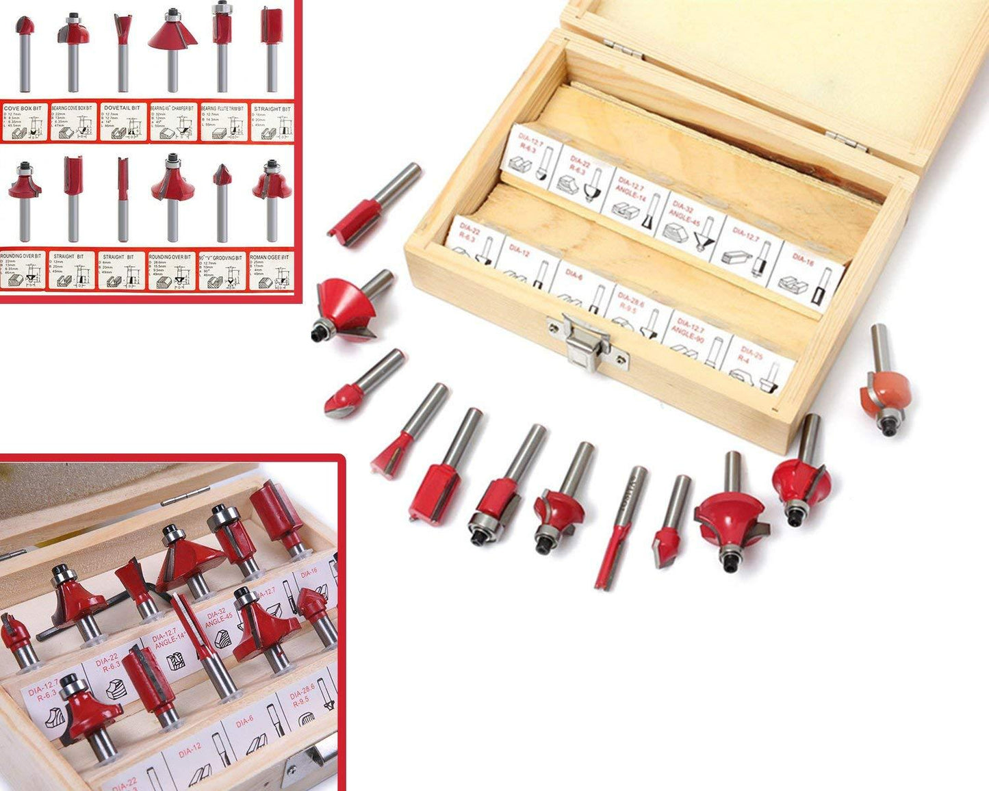 12 Pcs Milling Cutter Router Bit Set – 1/4" Shank, Tungsten Carbide Tipped with Wooden Storage Box