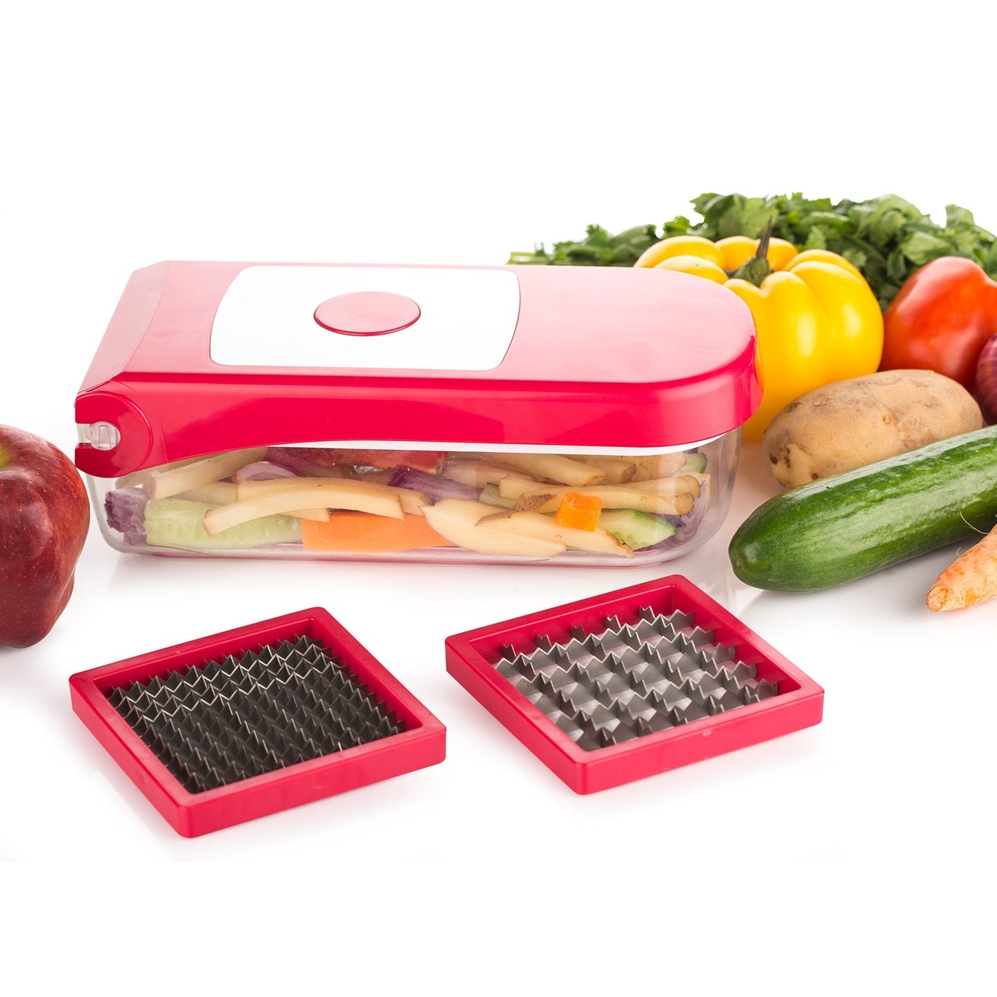 Ganesh Plastic Vegetable & Fruit Chopper Cutter, Red – Multi-Blade Set