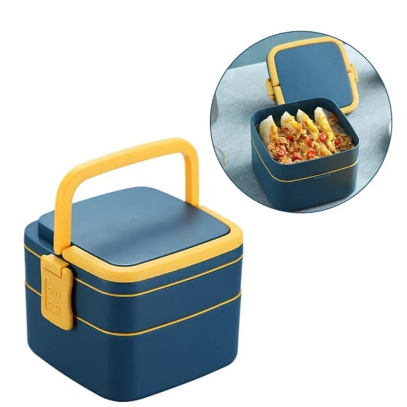 Double-Layer Portable Lunch Box with Handle & Spoon