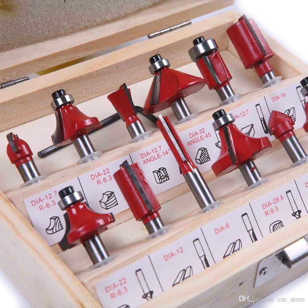 12 Pcs Milling Cutter Router Bit Set – 1/4" Shank, Tungsten Carbide Tipped with Wooden Storage Box