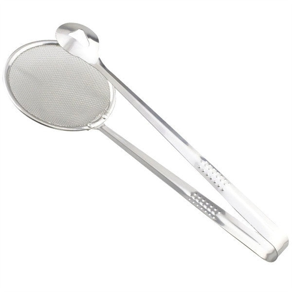 2-in-1 Stainless Steel Filter Spoon with Clip for Frying & Grilling