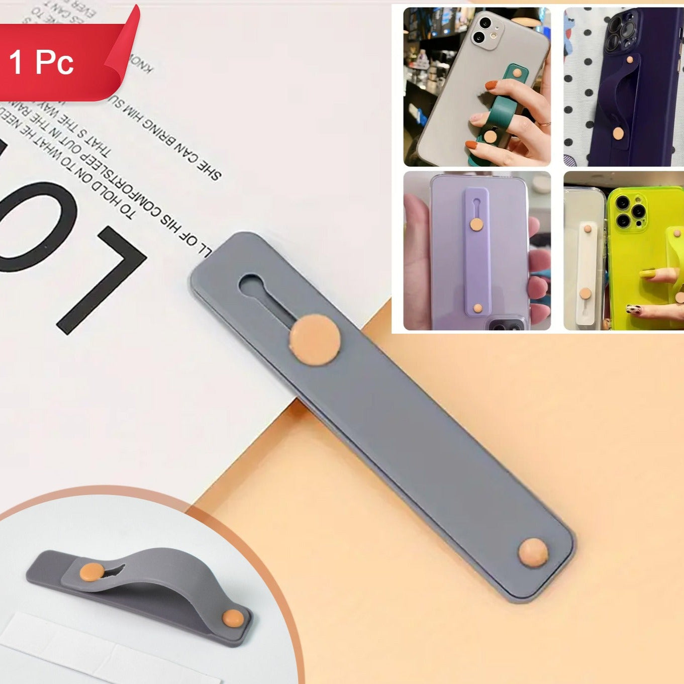 Phone Loop Finger Holder | Slim Silicone Grip Strap with Kickstand for Smartphones