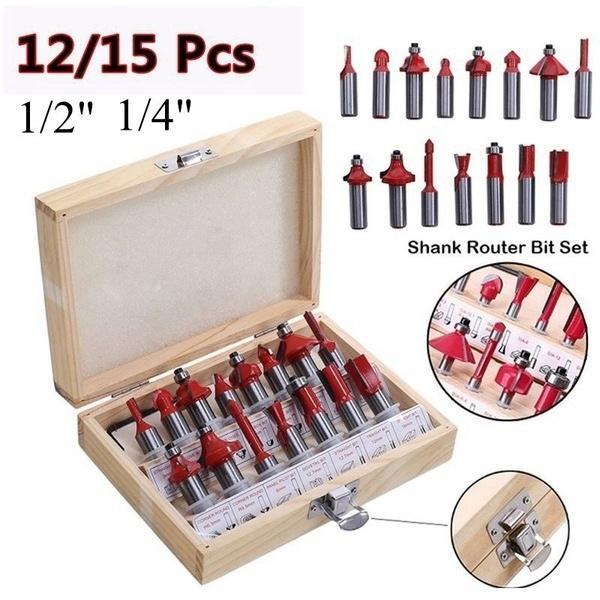 12 Pcs Milling Cutter Router Bit Set – 1/4" Shank, Tungsten Carbide Tipped with Wooden Storage Box