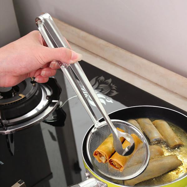 2-in-1 Stainless Steel Filter Spoon with Clip for Frying & Grilling