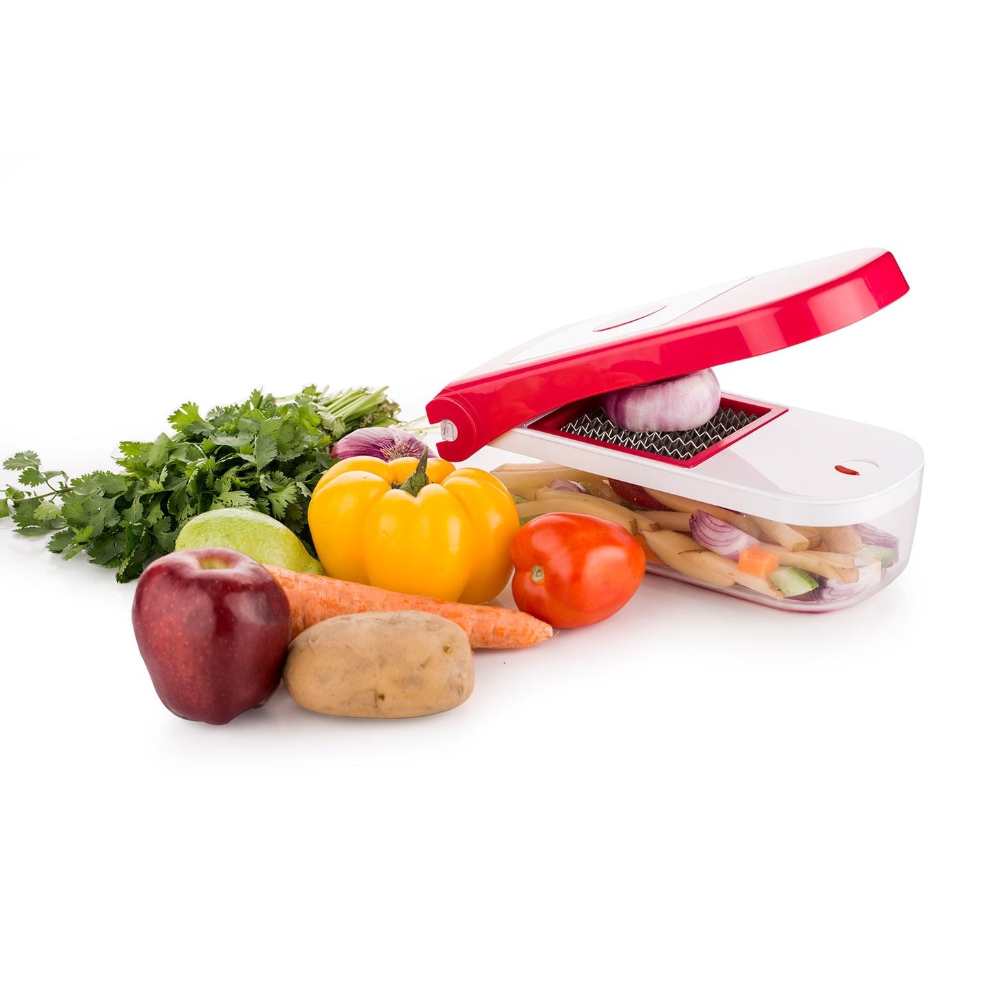 Ganesh Plastic Vegetable & Fruit Chopper Cutter, Red – Multi-Blade Set