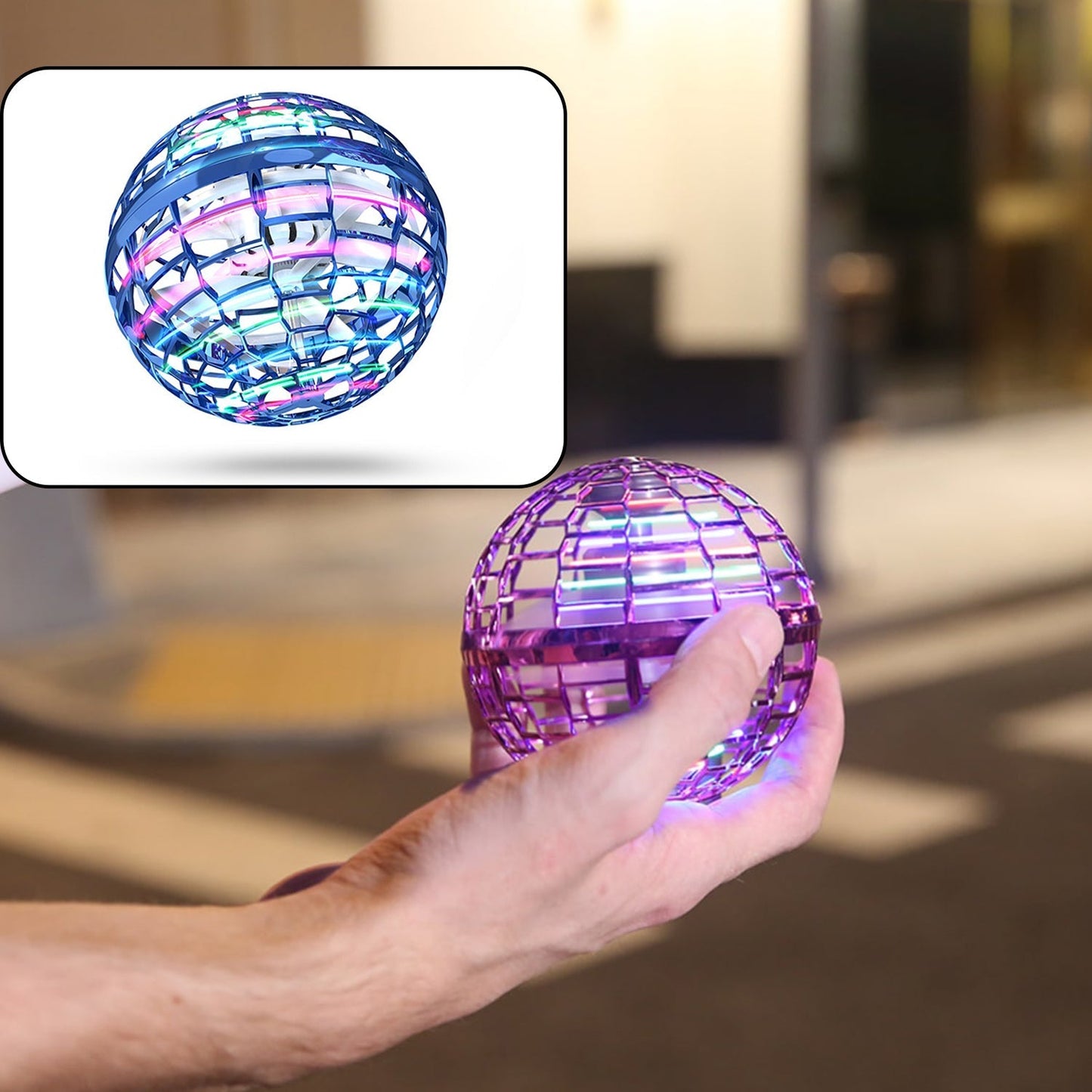 Flying Ball Toy with RGB Lights – USB Rechargeable 360° Spinner Drone Orb for Kids & Adults
