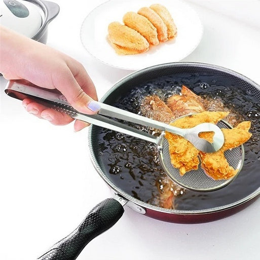 2-in-1 Stainless Steel Filter Spoon with Clip for Frying & Grilling