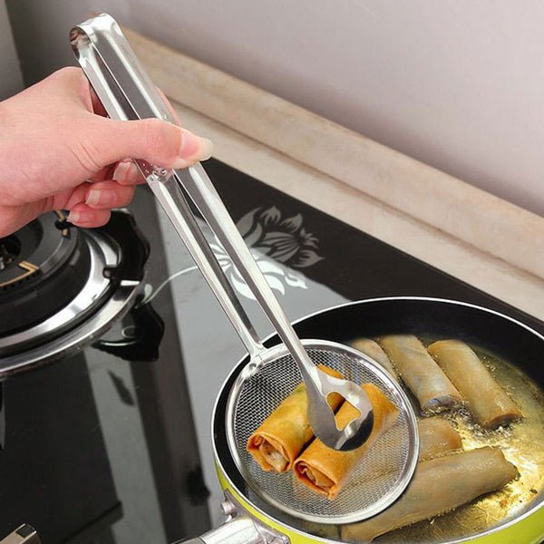 2-in-1 Stainless Steel Filter Spoon with Clip for Frying & Grilling
