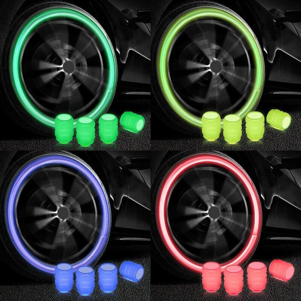 Luminous Glow Tyre Valve Caps for Cars & Bikes - 4 Pcs, Mixed Color